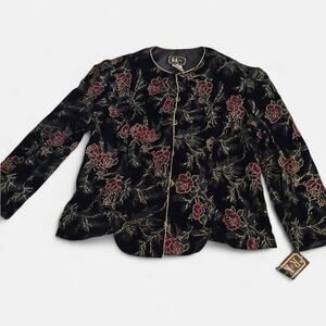 NWT Vintage 90s R&K Evening Black And Gold Floral Elegant Velvet Burnout Blazer
